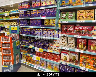 Easter eggs on sale in Tesco supermarket Stock Photo