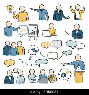 Hand Drawn Business Communication People Icons Set Stock Vector