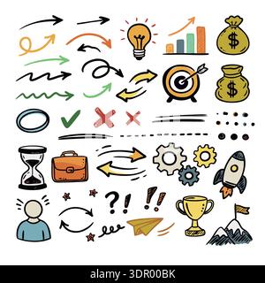 Hand Drawn Business and Infographic Elements Icons Set Stock Vector