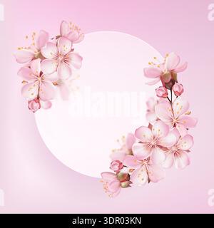 Sakura Blossom Round Floral Frame Stock Vector