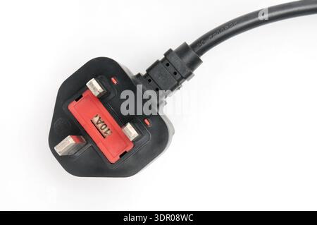 AC power plug British standard and cable on an isolated white background Stock Photo