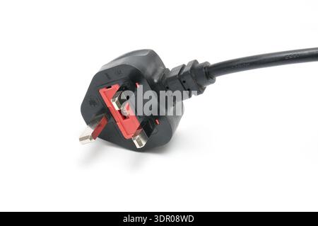 AC power plug British standard and cable on an isolated white background Stock Photo