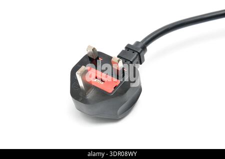 AC power plug British standard and cable on an isolated white background Stock Photo