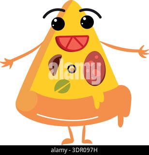 Happy pizza slice cartoon mascot. Food character Stock Vector