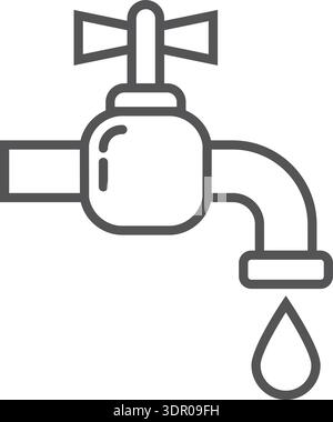 Dripping water tap. Hand valve line icon Stock Vector