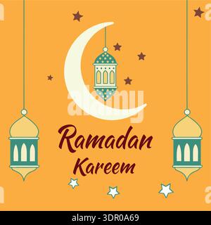 ramadan kareem social banner template with cres and stars Stock Vector