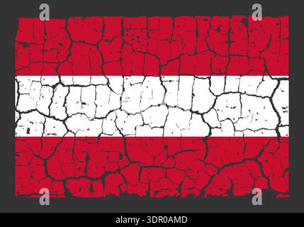 Illustration of the national flag of Austria painted on a cracked wall. Grunge distressed style background with official Austrian red and white colors Stock Vector