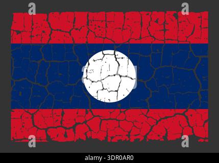 Illustration of the national flag of Laos painted on a cracked wall. Grunge distressed style background with official Laotian red, blue, and white col Stock Vector