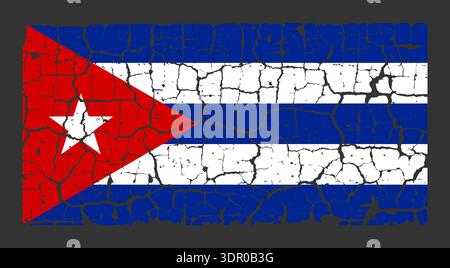Illustration of the national flag of Cuba painted on a cracked wall. Grunge distressed style background with official Cuban blue and white stripes with red triangle and star. Stock Vector