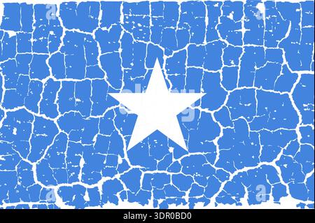 Illustration of the national flag of Somalia painted on a cracked wall. Grunge distressed style background with official Somali light blue color and white star. Stock Vector