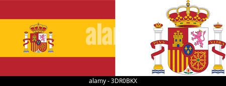 Vector image of the national flag and coat of arms of Spain Stock Vector