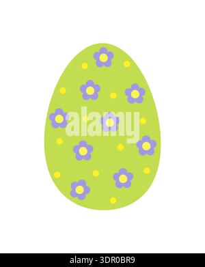 Easter egg decorated with flowers holiday symbol, colorful flat style hand drawn vector illustration for springtime celebration decor, greeting cards, invitations, banners, web design Stock Vector