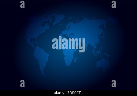 Digital world map silhouette projected on dark blue gradient background Stock Vector