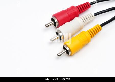 RCA analog audio video cable on isolated white background Stock Photo
