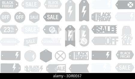 Black Friday Sale Tags and Discount Label Collection Vector Set Isolated on White Background Stock Vector