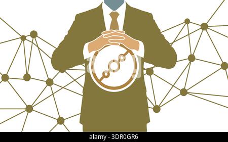 Businessman Holding Blockchain Network Symbol Concept Vector Illustration Stock Vector