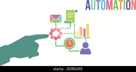 Business Automation Concept with Workflow Icons, Email, Analytics and Process Management Illustration Stock Vector