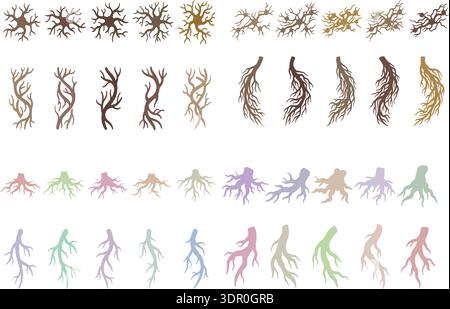 Tree Roots and Branch Silhouettes Collection with Natural Organic Shapes Vector Set Stock Vector