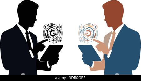 Business Professionals Using Digital Technology Interface and Data Analytics Concept Illustration Stock Vector