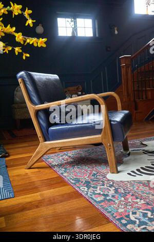 Moody interior with blue walls Stock Photo