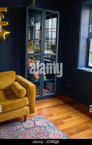 Moody interior with blue walls Stock Photo