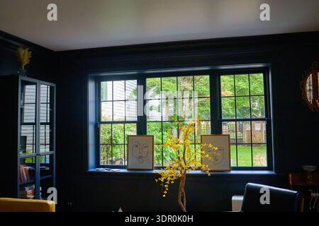 Moody interior with blue walls Stock Photo