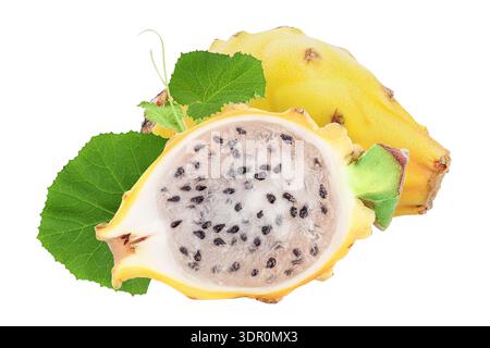 Ripe Dragon fruit, Pitaya or Pitahaya yellow isolated on white background, fruit healthy concept Stock Photo