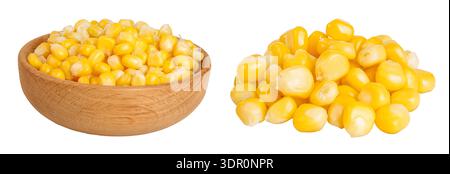 corn seeds in wooden bowl isolated on white background with full depth of field Stock Photo