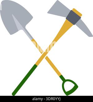 Spade and pick axe crossed over in a symbol of strength often used in industrial or mining sectors in vector Stock Vector