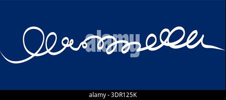 Abstract tangled cable squiggle forming loose ball of lines in blue navy background. Thin black thread loops and overlaps for dynamic chaos accent, logo background or tech themed decoration. Stock Vector