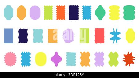 Set of colorful wavy rectangle frames. Vibrant box outlines and soft edges for text blocks, card borders and layout accents. Multi color contour silhouettes vector illustration. Stock Vector