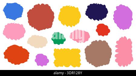 Set of colorful wavy blobs. Bright fluid spots and organic patches for collage fills, sticker designs and playful backgrounds. Irregular splash silhouettes vector illustration. Stock Vector