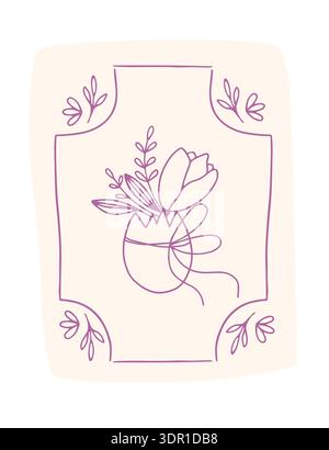 Hand-drawn Easter egg with spring flower drawing. Stock Vector