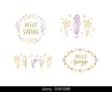 Whimsy Spring hand drawn doodle set Stock Vector