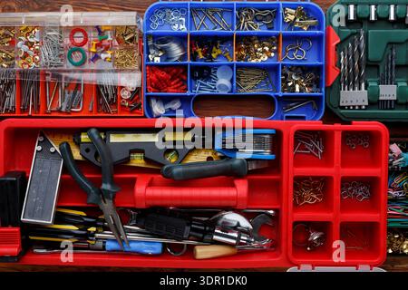 Tools and Supplies Are Organized in Several Boxes for Various Tasks and Projects Stock Photo