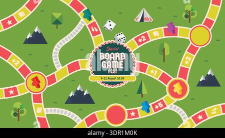 Board game festival poster banner. Vintage style vector illustration Stock Vector