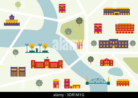 City Map with building icons Infographic. Design template. Vector illustration Stock Vector