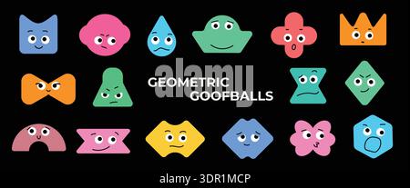Geometric Cartoon Characters with Funny Faces Set Stock Vector