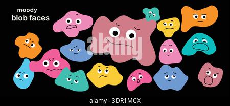 Moody Abstract Blob Characters with Emotional Faces Stock Vector
