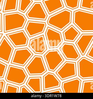 Voronoi tessellation seamless pattern. White irregular polygonal shapes on vibrant orange background. Stock Vector