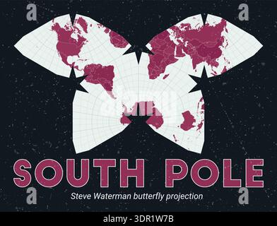 South Pole world map using the Steve Waterman butterfly projection, centered on the South Pole. Stock Vector