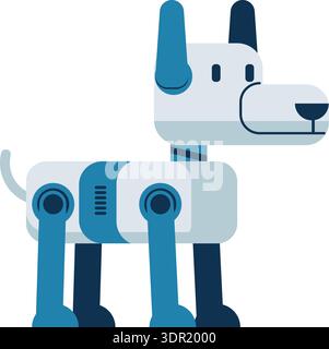 Minimalist cartoon robot dog in blue and white, featuring segmented limbs and a friendly face. Ideal for children’s content, tech themes, or playful f Stock Vector