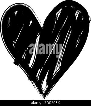 Abstract hand drawn heart shape filled with a rough, scribbled black brush texture on an isolated background. Perfect for edgy, artistic, or romantic Stock Vector