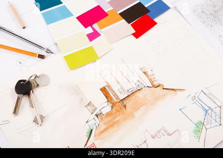 A Collection of Design Tools is Displayed on a Table Stock Photo