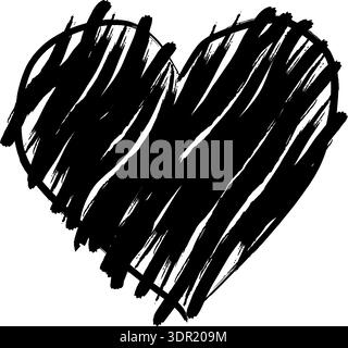 Abstract hand drawn heart shape filled with a rough, scribbled black brush texture on an isolated background. Perfect for edgy, artistic, or romantic Stock Vector