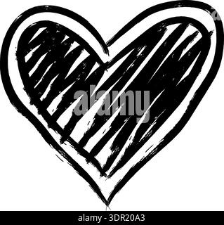 Abstract hand drawn heart shape filled with a rough, scribbled black brush texture on an isolated background. Perfect for edgy, artistic, or romantic Stock Vector