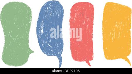 Crayon color speech bubble set. Doodle text frames. Hand drawn pastel comic dialog box. Chalk texture speech bubble. Chat balloon. Cloud shape. Vector Stock Vector