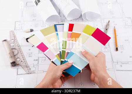 Color Palette Selection in Design Process for Home Renovation Project in Architect Studio Stock Photo