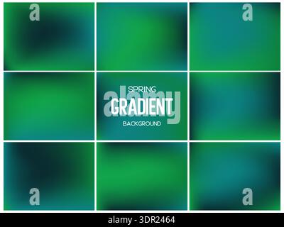 Set of deep green and mint mesh gradients. Stock Vector