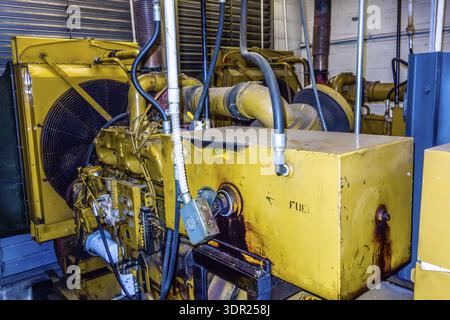 Diesel generator unit has a unit mounted radiator and fuel filter system Stock Photo